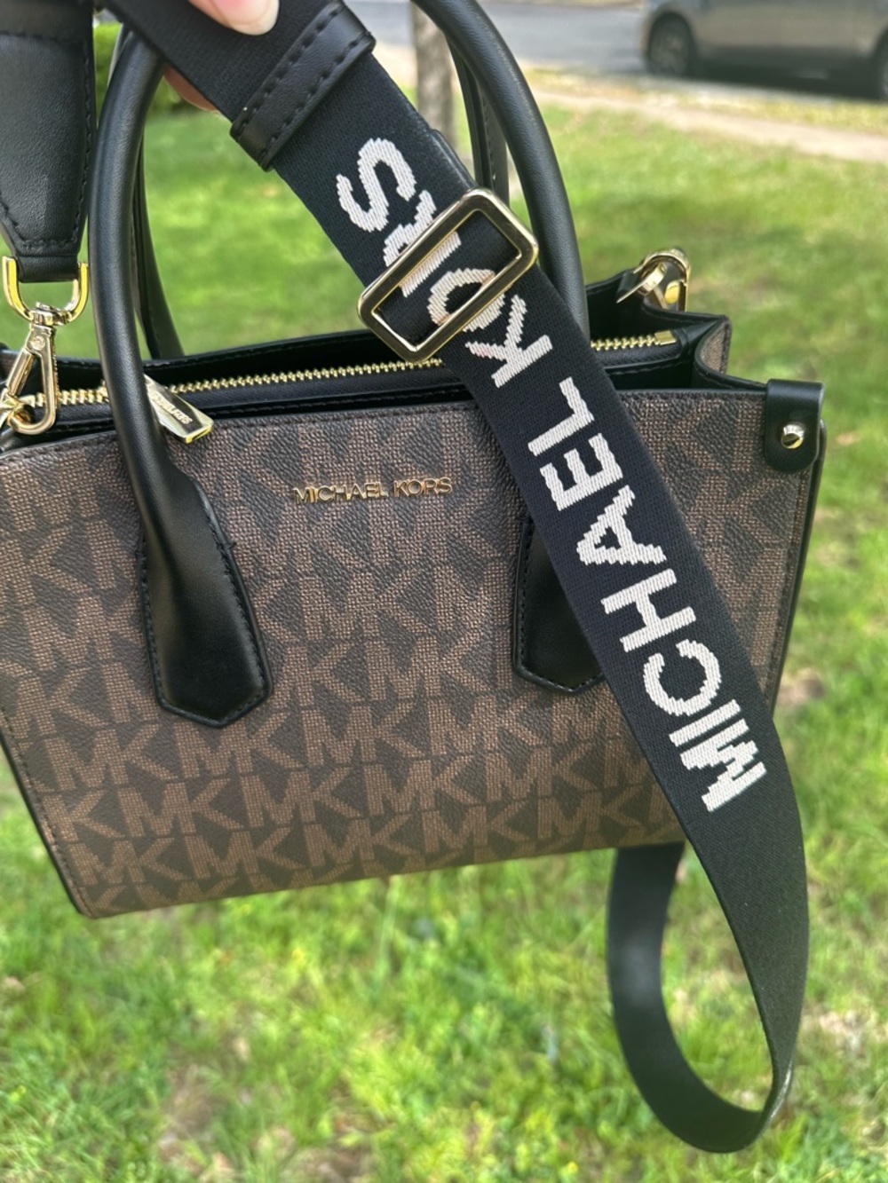Michael Kors Mercer Medium Logo & Leather Accordion Crossbody - Brown/Black